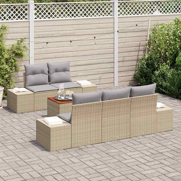 vidaXL Ensemble de canap&eacute; de jardin avec coussin 6 pcs Beige polyrotin