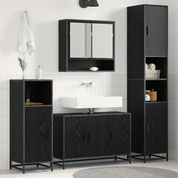 vidaXL Ensemble de mobilier de salle de bain 4 pcs Ch&ecirc;ne noir