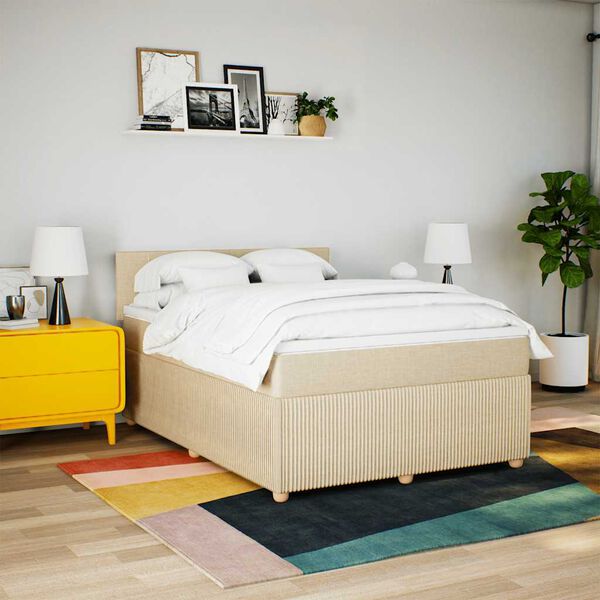 vidaXL Sommier &agrave; lattes de lit avec matelas Cr&egrave;me 140x200 cm Tissu