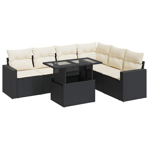 vidaXL Salon de jardin 7 pcs avec coussins noir r&eacute;sine tress&eacute;e