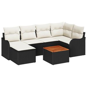 vidaXL Ensemble de canap&eacute; de jardin 7 pc Noir et Cr&egrave;me polyrotin