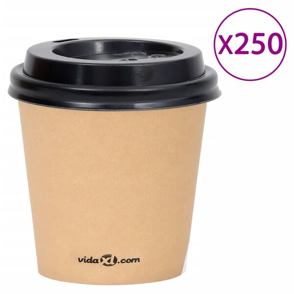 vidaXL Tasses &agrave; caf&eacute; en papier avec couvercles 120 ml 250 pcs Marron
