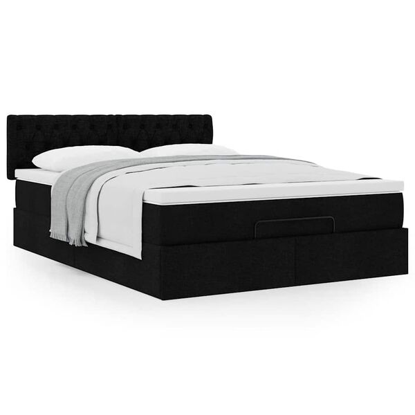 vidaXL Lit ottoman avec matelas noir 140x190 cm tissu