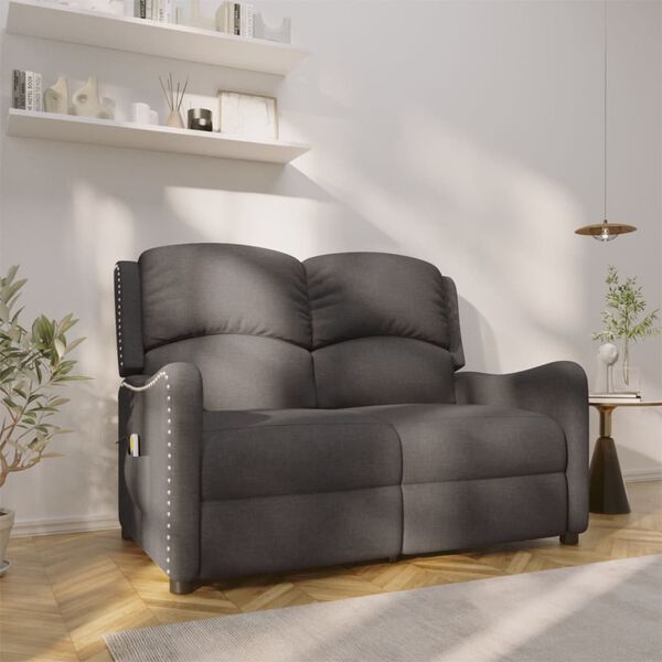 vidaXL Fauteuil de massage inclinable &agrave; 2 places gris fonc&eacute; tissu