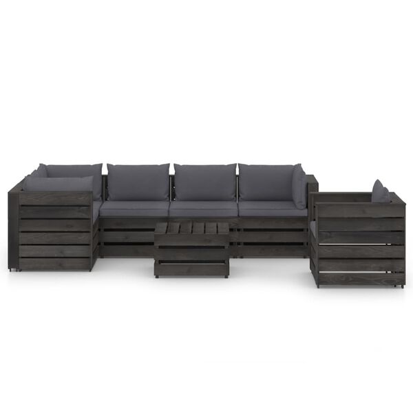 vidaXL Salon de jardin 7 pcs avec coussins Bois impr&eacute;gn&eacute; de gris