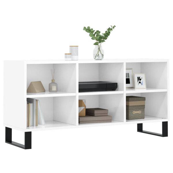 vidaXL Meuble TV blanc brillant 103,5x30x50 cm bois d'ing&eacute;nierie
