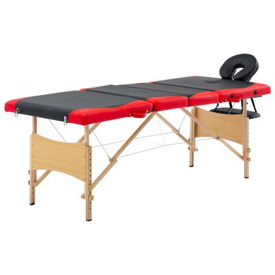 vidaXL Table de massage pliable 4 zones Bois Noir et rouge
