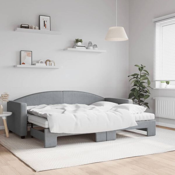 vidaXL Lit de jour avec gigogne et matelas gris clair 80x200 cm tissu