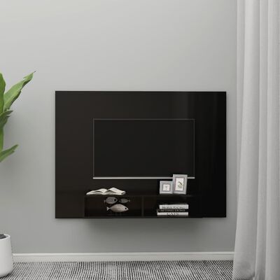 vidaXL Meuble TV mural Noir brillant 135x23,5x90 cm Bois d’ingénierie