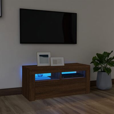vidaXL Meuble TV avec lumières LED Chêne marron 90x35x40 cm
