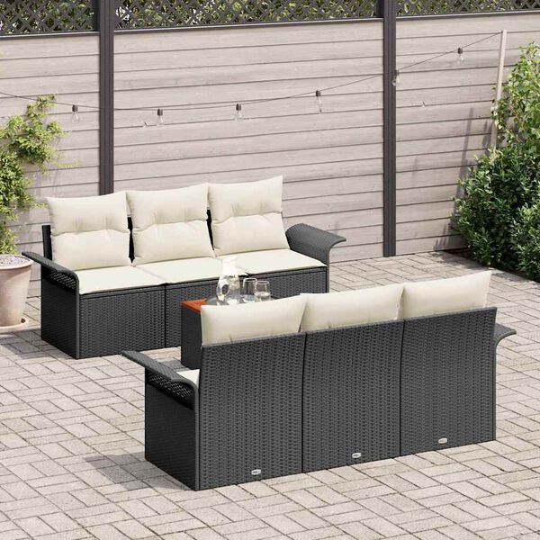 vidaXL Ensemble de canap&eacute; de jardin 7 pcs Noir et Cr&egrave;me polyrotin