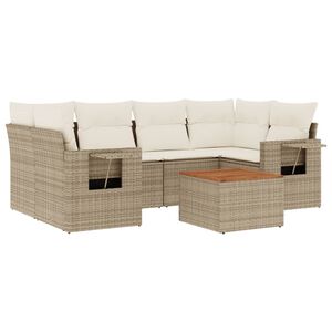 vidaXL Salon de jardin avec coussins 7 pcs beige r&eacute;sine tress&eacute;e
