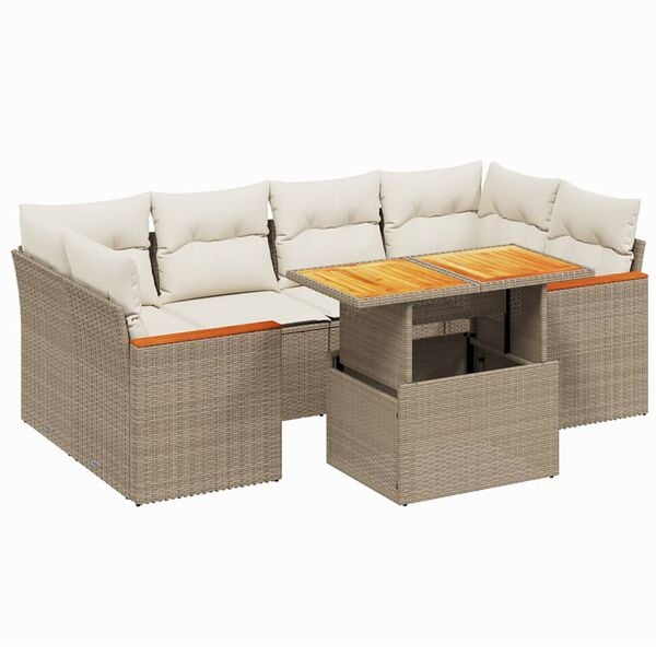 vidaXL Salon de jardin avec coussins 7 pcs beige r&eacute;sine tress&eacute;e
