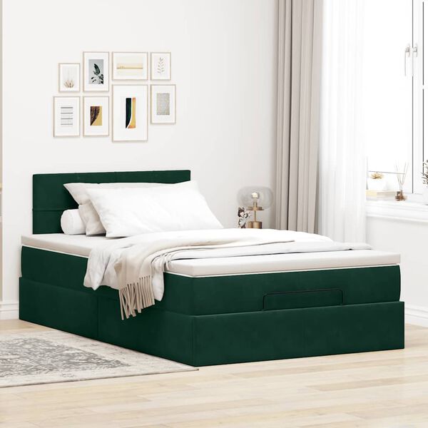 vidaXL Lit ottoman avec matelas vert fonc&eacute; 120x190 cm velours