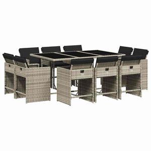 vidaXL Ensemble &agrave; manger de jardin 11pcs avec coussins gris poly rotin