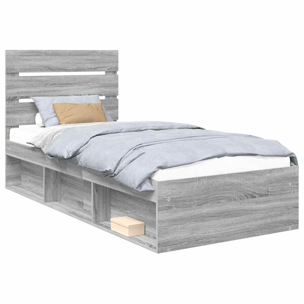 vidaXL Cadre de lit Gris Sonoma 75 x 190 cm Bois de pin massif