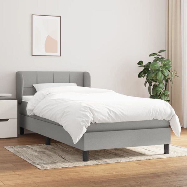 vidaXL Sommier &agrave; lattes de lit avec matelas Gris clair 90x200 cm Tissu