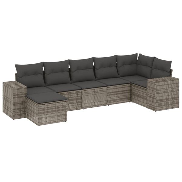 vidaXL Salon de jardin avec coussins 7 pcs gris r&eacute;sine tress&eacute;e