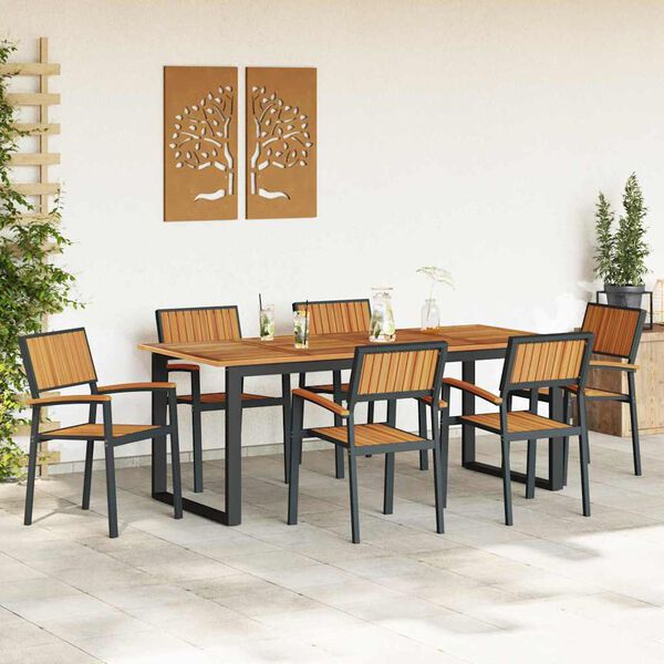 vidaXL Ensemble de salle à manger pour jardin 7 pcs Noir