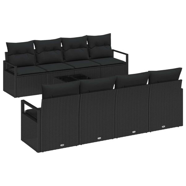 vidaXL Ensemble de canap&eacute; de jardin avec coussin 9 pcs Noir polyrotin