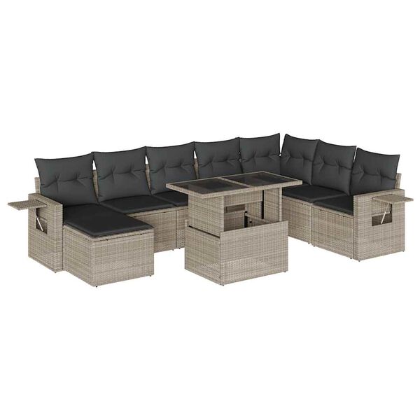 vidaXL Salon de jardin 9 pcs avec coussins gris clair résine tressée
