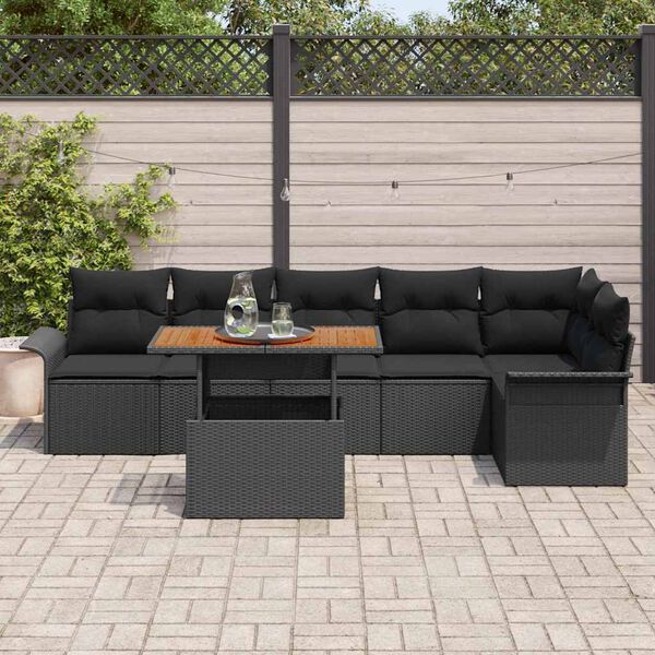 vidaXL Ensemble de canap&eacute; de jardin avec coussin 7 pcs Noir polyrotin