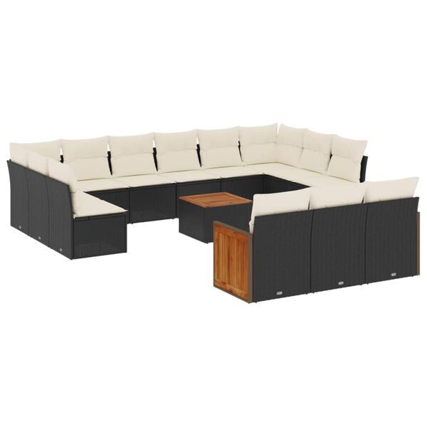 vidaXL Salon de jardin avec coussins 14 pcs noir r&eacute;sine tress&eacute;e