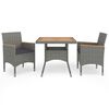 vidaXL Ensemble &agrave; manger de jardin 3 pcs Gris R&eacute;sine tress&eacute;e et acacia