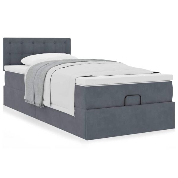 vidaXL Cadre de lit ottoman avec matelas gris foncé 100x200 cm velours