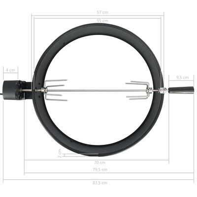 vidaXL Kit d'anneau de rôtissoire de barbecue 57 cm Noir