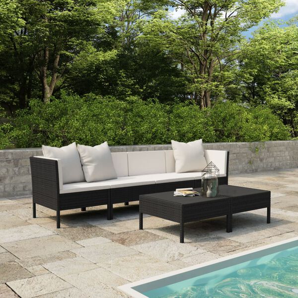 vidaXL Salon de jardin 6 pcs avec coussins r&eacute;sine tress&eacute;e noir