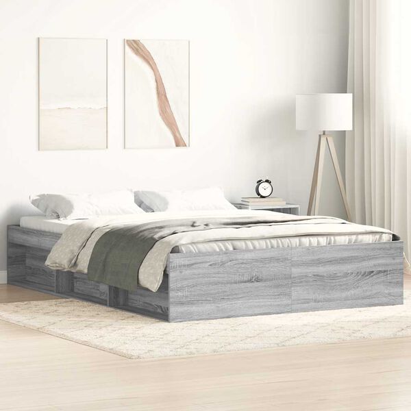 vidaXL Cadre de lit sans matelas sonoma gris 150x200 cm