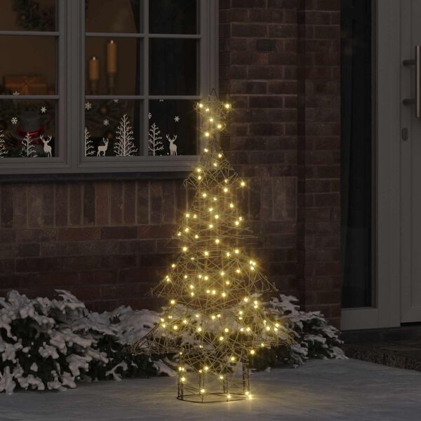 vidaXL Sapin de No&euml;l avec 120 LED Blanc chaud 120 cm Rotin