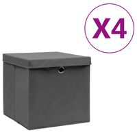 vidaXL Boîtes de rangement avec couvercles 4 pcs 28x28x28 cm Gris