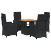 vidaXL Ensemble &agrave; manger de jardin coussins 5pcs Noir R&eacute;sine tress&eacute;e