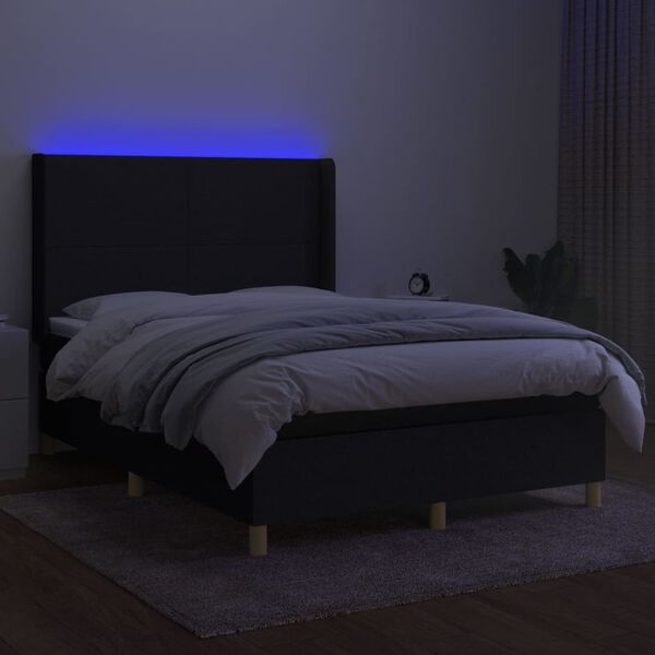 vidaXL Sommier &agrave; lattes de lit matelas et LED Noir 140x190 cm Tissu