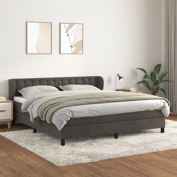 vidaXL Sommier &agrave; lattes de lit et matelas Gris fonc&eacute; 180x200cm Velours