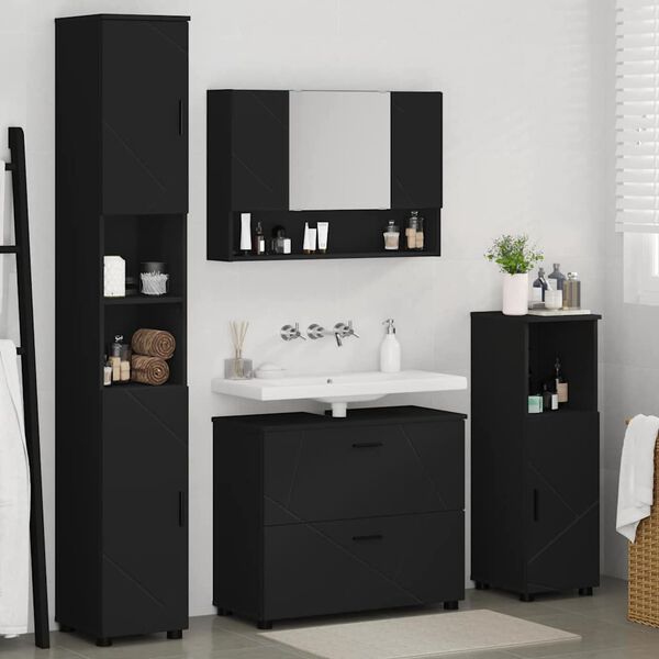 vidaXL Ensemble de mobilier de salle de bain avec tiroir 4 pcs Noir