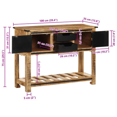 vidaXL Table console 100x35x75 cm bois de manguier massif