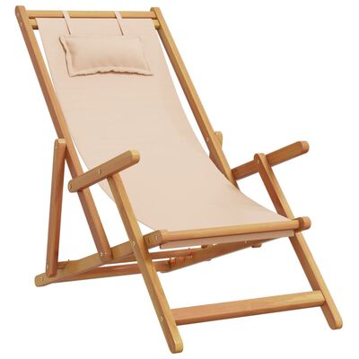 vidaXL Chaise pliable de plage beige bois massif d'eucalyptus et tissu