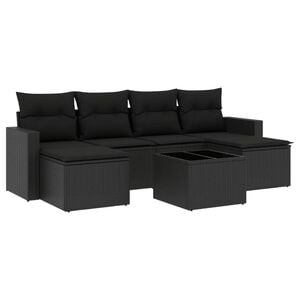 vidaXL Salon de jardin 7 pcs avec coussins noir r&eacute;sine tress&eacute;e