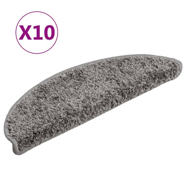 vidaXL Tapis d'escalier 10 pi&egrave;ces 56 x 17 x 3 cm Gris Demi-rond