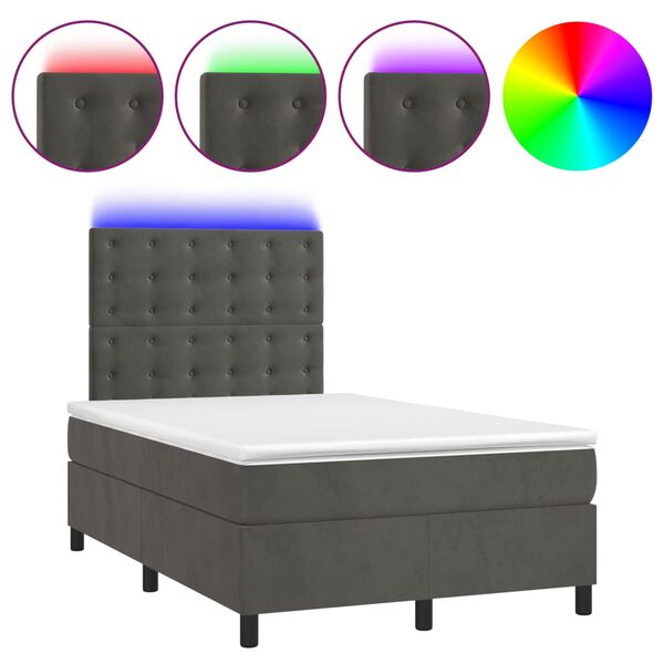 vidaXL Sommier &agrave; lattes de lit matelas et LED Gris fonc&eacute; 120x200 cm
