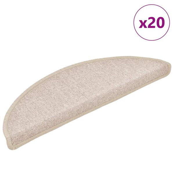 vidaXL Tapis d'escalier 20 pi&egrave;ces 56 x 17 x 3 cm Taupe Demi-rond