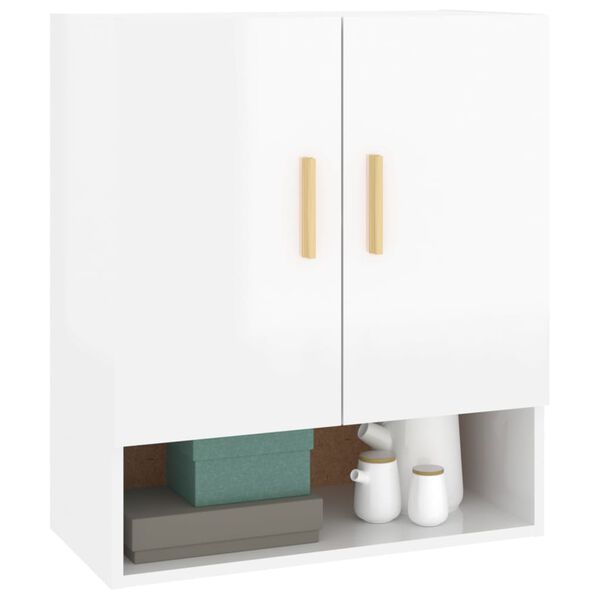 vidaXL Armoire murale Blanc brillant 60x31x70 cm Bois d'ing&eacute;nierie