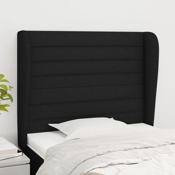 vidaXL T&ecirc;te de lit avec oreilles Noir 93x23x118/128 cm Tissu