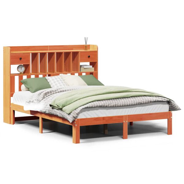 vidaXL Lit bibliothèque sans matelas cire marron 140x190 cm pin massif