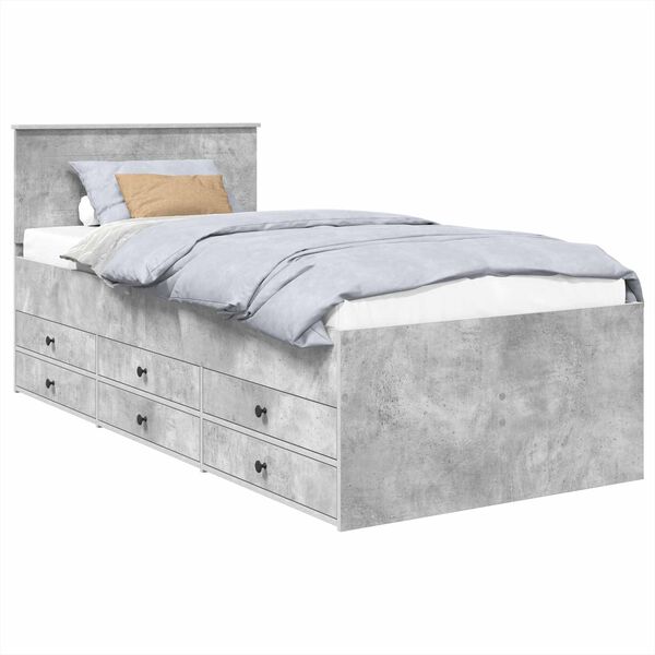 vidaXL Lit d'appoint Gris b&eacute;ton et noir 100 x 200 cm Bois d'ing&eacute;nierie