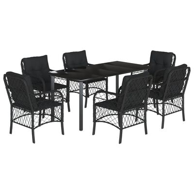 vidaXL Ensemble à manger de jardin coussins 7pcs Noir Résine tressée