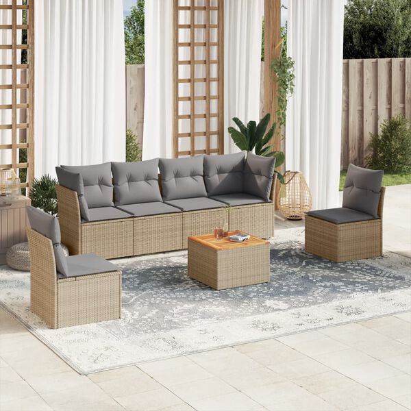 vidaXL Salon de jardin avec coussins 7 pcs beige r&eacute;sine tress&eacute;e